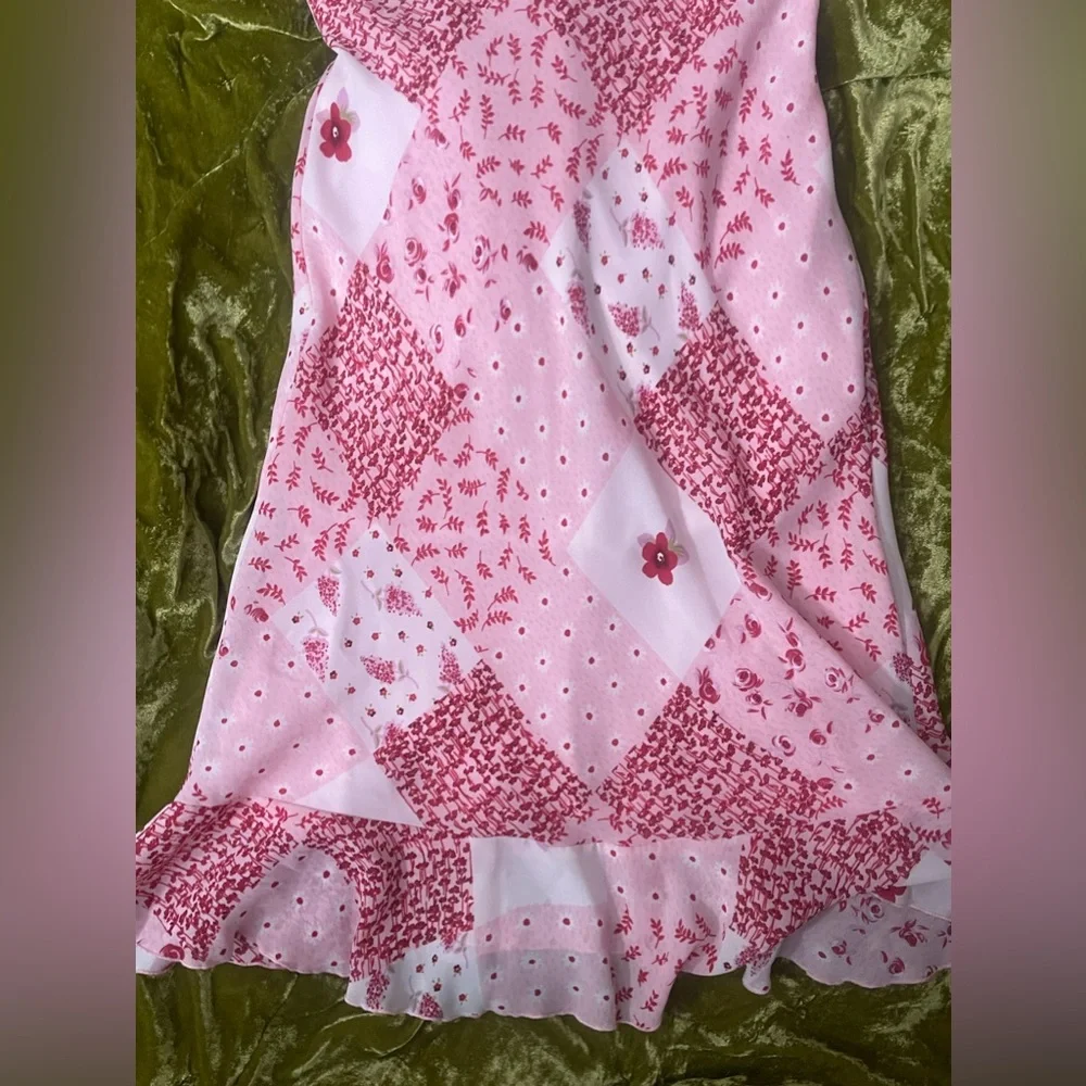 Vintage pink summer cottagecore flower floral plants sleeves white ruffles dress - Picture 4 of 8